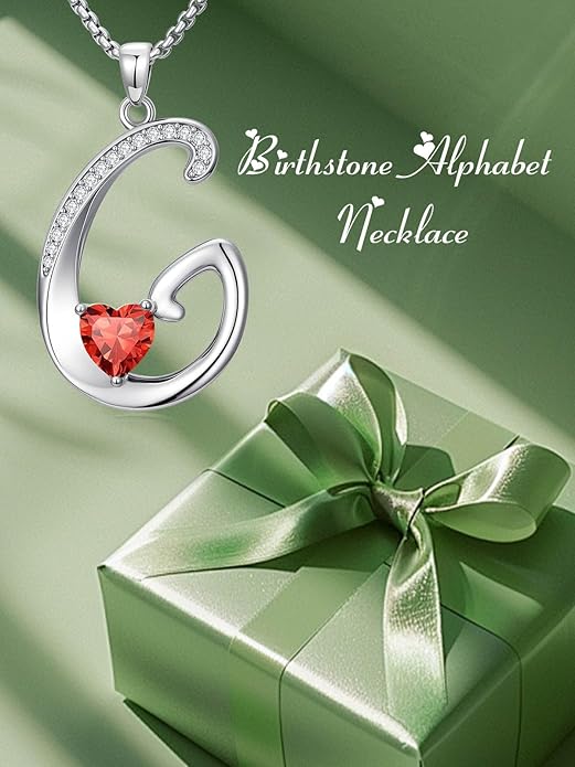 Valentines Day Gifts for Women Alphabet A to Z Initial Birthstone Pendant Necklaces for Women - 18k White Gold Plated Personalized Name Jewelry Valentine Mothers Day Birthday Gifts for Women Her Girlfriend