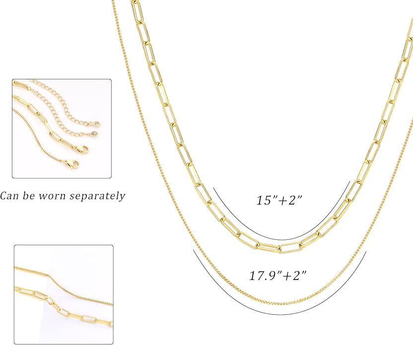 CHESKY Layered Necklaces for Women, 14K Gold Plated Chain Necklace Women Trendy Cuban Link Paperclip Chain Toggle Clasp Necklace Fashion Chunky Jewelry for Women