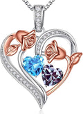 Iefil Valentines Day Gifts for Her - 925 Sterling Silver Rose Heart Necklace, Birthstone Jewelry, Anniversary Birthday Gifts for Wife Girlfriend Mom Daughter