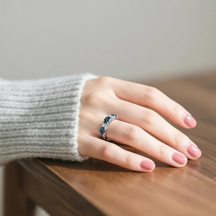 925 Sterling Silver Birthstone Rings for Women - Adjustable Size Women Jewelry Birthday Gifts for Girlfriend,Wife,Mom