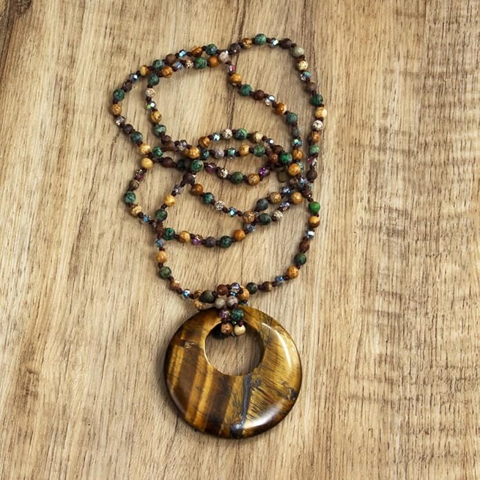 Yomisa Boho Necklaces for Women Men Long,33/34/35 Inch Natural Turquoise Tiger Eye Beaded Stone Pendant Necklaces for Women Trendy,Handmade Bohemian Western Bead Necklace Fashion Charm Jewelry Gift