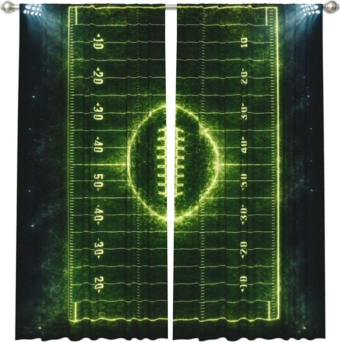 Football Night Art Window Curtains 2 Panels Set, 52 X 84 Inch Polyester Drapes - Image 2