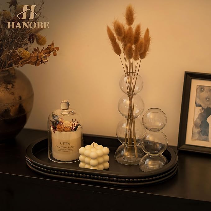 Hanobe Black Decorative Trays for Living Room Coffee Table, Beaded Edge | 15" - Image 3