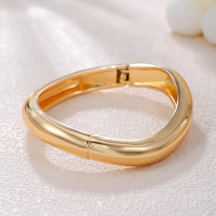 Chunky Gold/Silver Gold Cuff Bangle Bracelets for Women Trendy Hinged Cuff Open Wide Chunky Gold Bracelet Minimalist Bangle Jewelry Gift