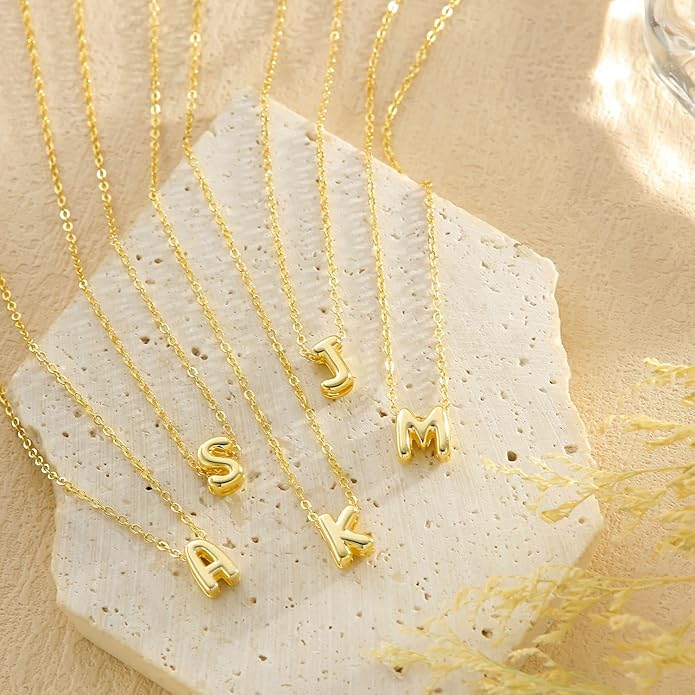 Valentines Day Gifts for Her - Bubble Letter Necklace Layered 14K Gold Plated Initial Necklaces for Women Dainty Cute Choker Pendant Stack Jewelry Fashion Accessories Teen Gift Trendy Stuff