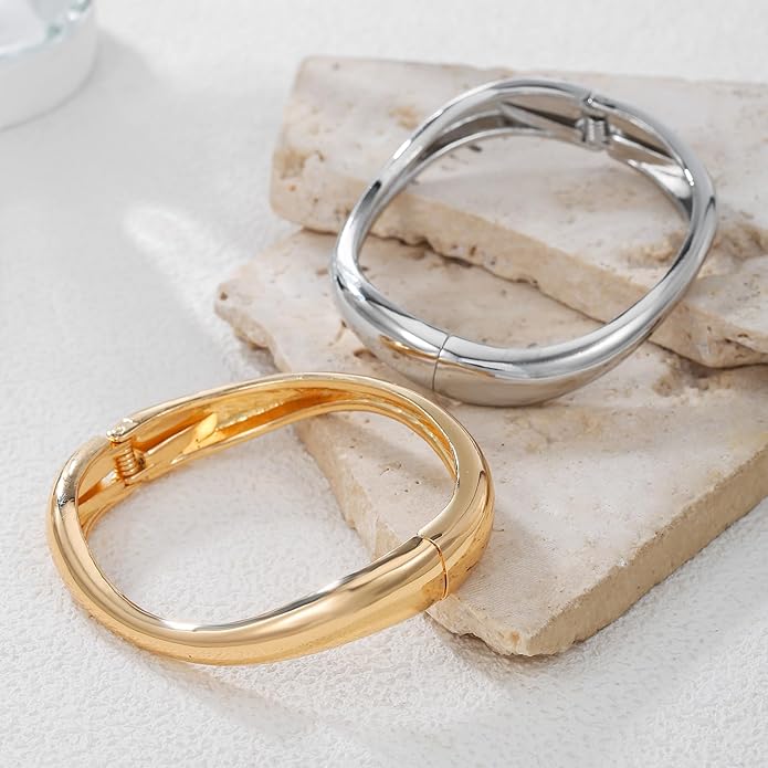 Chunky Gold/Silver Gold Cuff Bangle Bracelets for Women Trendy Hinged Cuff Open Wide Chunky Gold Bracelet Minimalist Bangle Jewelry Gift