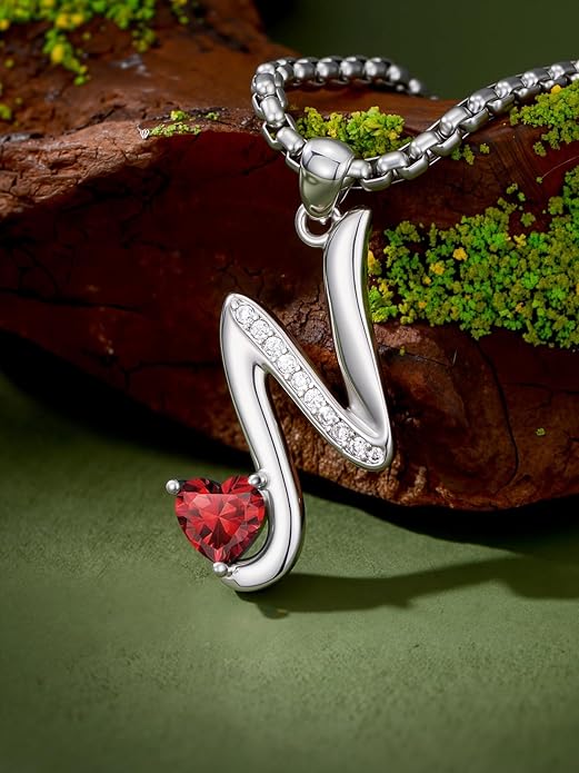 Valentines Day Gifts for Women Alphabet A to Z Initial Birthstone Pendant Necklaces for Women - 18k White Gold Plated Personalized Name Jewelry Valentine Mothers Day Birthday Gifts for Women Her Girlfriend