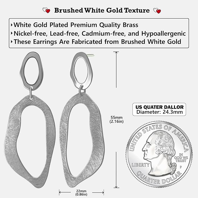 OZEL Gold Dangle Earrings for Women Brushed Finish, Matte Gold Statement Jewelry, 14k Gold Plated