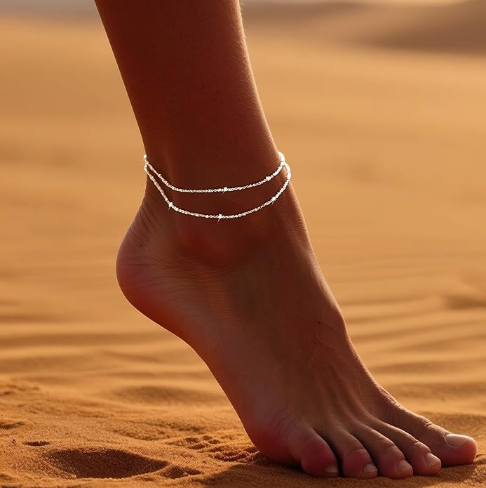 DEARMAY Dainty 14K Gold Plated Ankle Bracelets for Women, Waterproof 14K Gold Plated Link Chain Anklets Non Tarnish Set Pack Summer Beach Jewelry Gift