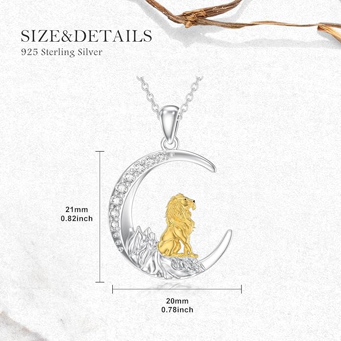 Diamond Lion Necklace for Women 925 Sterling Silver Lion on Moon Pendant Jewelry Gifts