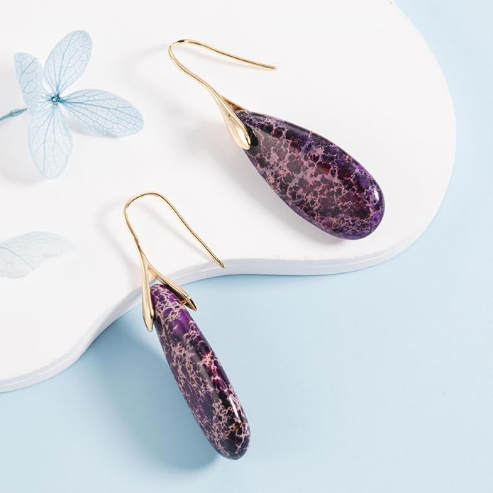 SELOVO Stone Fishhook Dangle Drop Earrings Statement Earrings for Women Stone