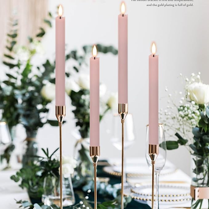 GenSwin Flameless Taper Candles LED Battery Operated Remote Timer Pink | LED - Image 5