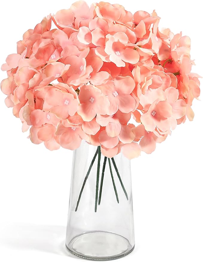 Auihiay 64Pcs Hydrangea Artificial Flowers, Silk Hydrangeas Decor | Light Peach - Image 2