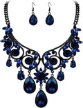 BriLove Women's Tribal Ethnic Crystal Chunky Statement Necklace Dangle Earrings Set