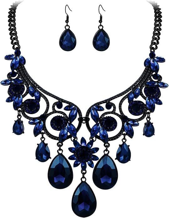 BriLove Women's Tribal Ethnic Crystal Chunky Statement Necklace Dangle Earrings Set