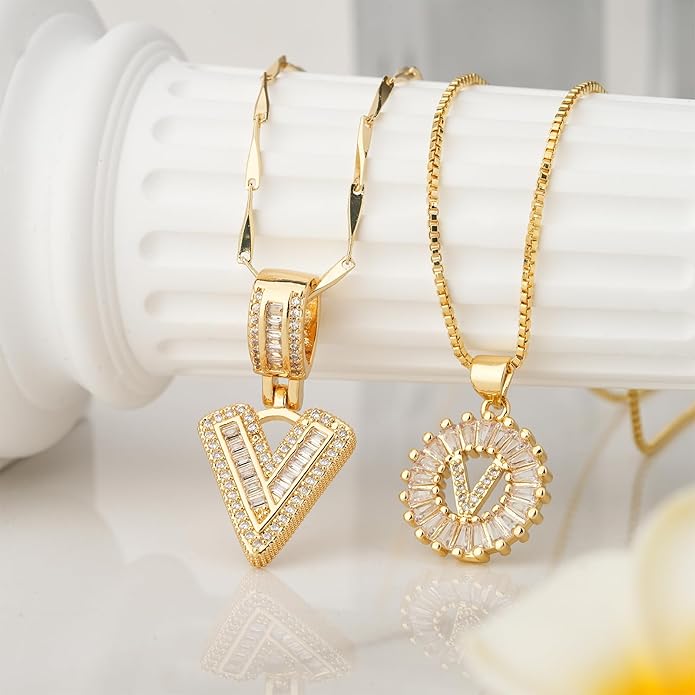 14K Gold Plated Alphabet Necklace Cubic Zirconia Letter Pendant, Personalized Name Jewelry Gift for Women, Customizable A-Z, Birthday/Mothers Day Gifts for Womens