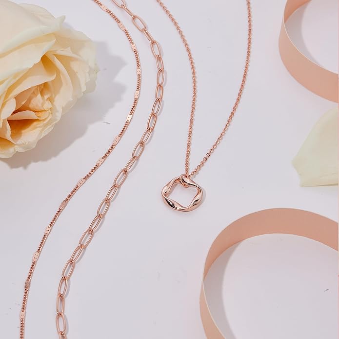Layered Gold Necklaces for Women, Stackable Dainty 14K Gold Silver Plated Trendy Simple Heart Diamond Cross Bow Circle Pendant Paperclip Choker Dot Chain Necklace,Jewelry Set Gifts for Women