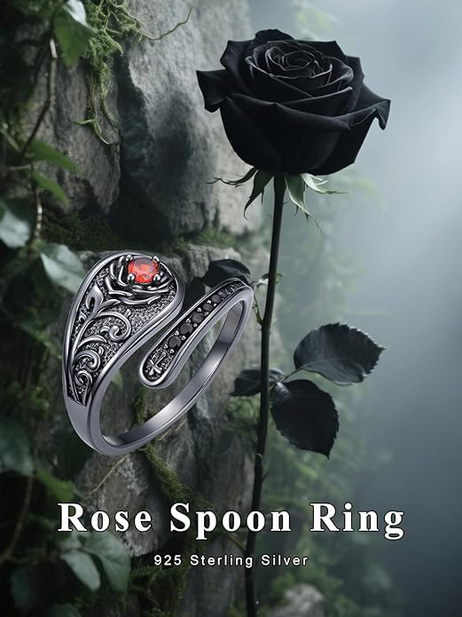 Midari Sun and Moon/Bee/Celtic/Life of Tree/Lotus Spoon Ring for Women 925 Sterling Silver Adjustable Ring Open Ring for Women Men Halloween Birthday Gift