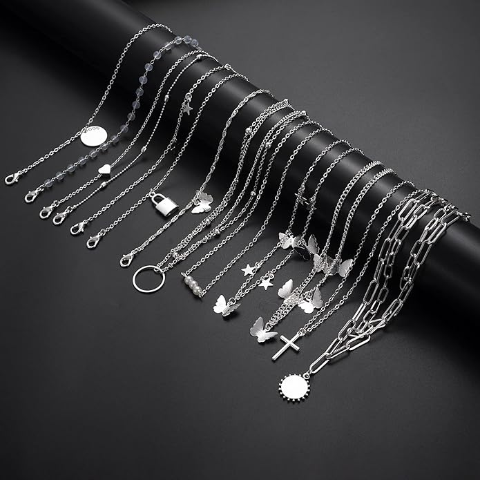 12pcs Chain Gold Bead Necklace Coin Moon Star Pearl Pendant Chain Choker Multilayer Necklace Leather Cord Set for Women Men Adjustable Gold Tone