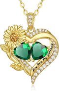 Sunflower Heart Necklace for Women 14K Gold Exquisite Valentines Day Anniversary Birthday Gifts for Wife Mother Her Double Birthstone Pendant Jewelry‘You Are My Sunshine’