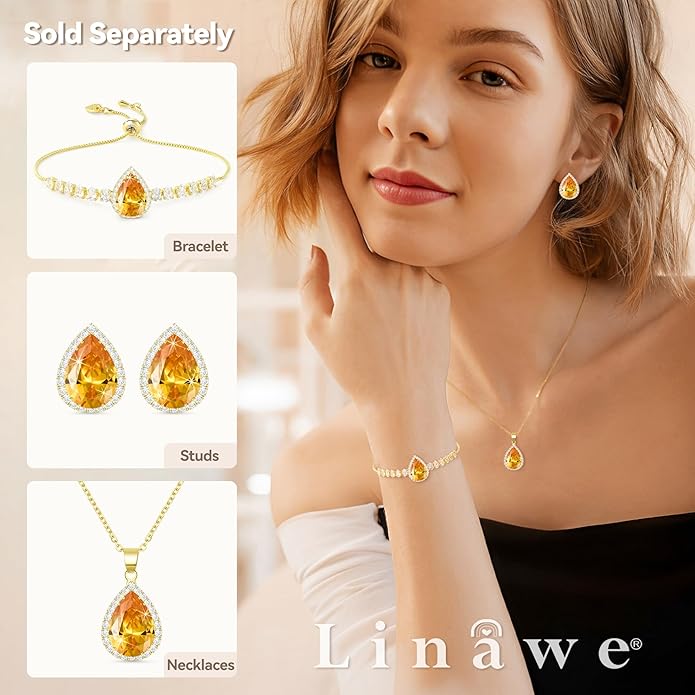 Linawe Women Stud Earrings, Teardrop Diamond Moissanite Cubic Zirconia Earrings Studs Rhinestone Jewelry Gold/Silver/Rose Gold