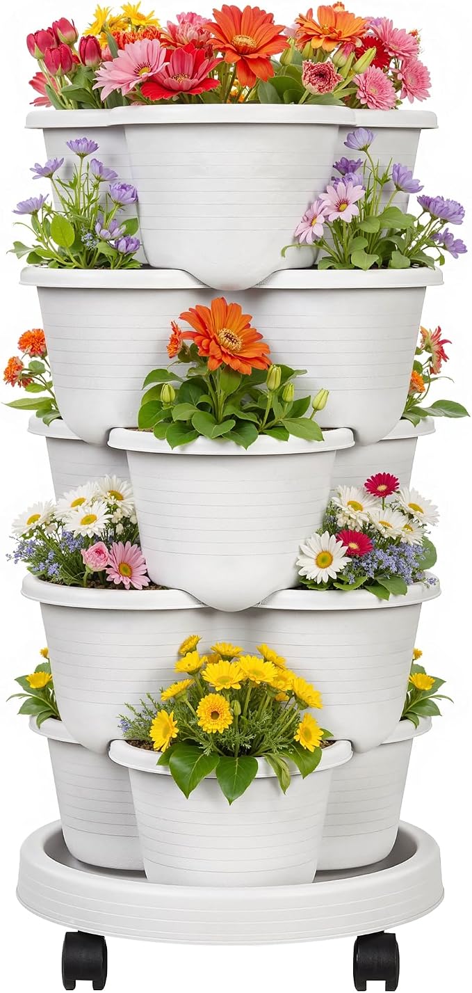 VECELO 5 Tier Vertical Garden Planter, Self Watering Stackable Planters by VECELO