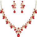 BriLove Women's Wedding Jewelery Set Leaf Flower Crystal Teardrop Marquise Cluster Pendant Necklace Dangle Earrings for Bridal Party