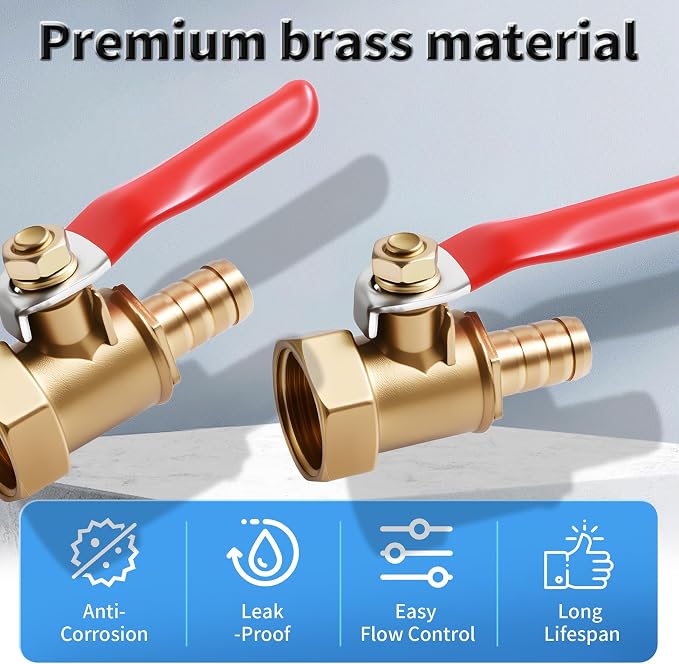 2 Pcs Brass Ball Valve, 8mm x 1/4 Inch, Female NPT | Full Port Shut Off Valve - Image 3