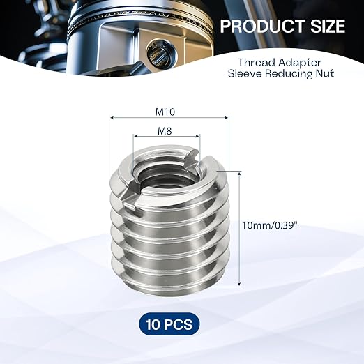 10Pcs Thread Adapter Sleeve Reducing Nut, M10 M to M8 F, 10mm Length | M10 x - Image 2