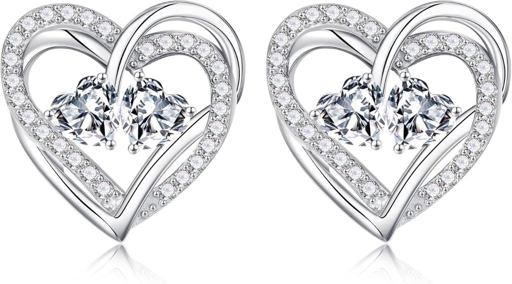 Iefil Valentines Day Gifts for Her, 925 Sterling Silver Heart Birthstone Earrings, Anniversary Birthday Gifts for Women, Birthstone Jewelry for Her Wife Girlfriend Mom