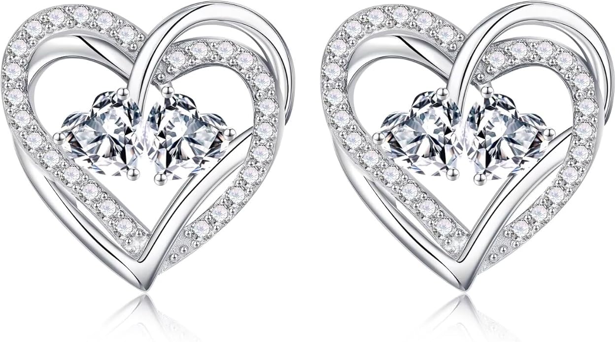 Iefil Valentines Day Gifts for Her, 925 Sterling Silver Heart Birthstone Earrings, Anniversary Birthday Gifts for Women, Birthstone Jewelry for Her Wife Girlfriend Mom