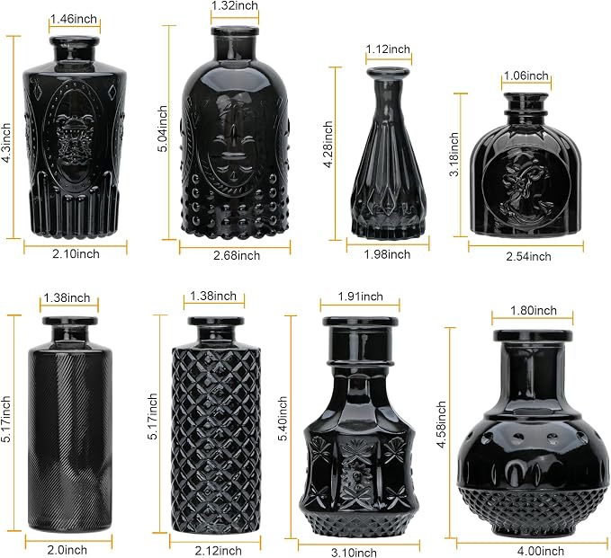 Black Flower Vase Set, Glass Bud Vase in Bulk Set of 8, Artistic and Cultural - Image 2