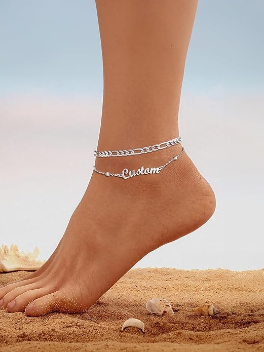 FindChic Custom Ankle Bracelets for Women, Stainless Steel Figaro/Cuban/Wheat/Rope/Herringbone Chain Anklets, Beach Foot Jewelry 8.5''-10.5'' Adjustable & Waterproof, with Gift Box