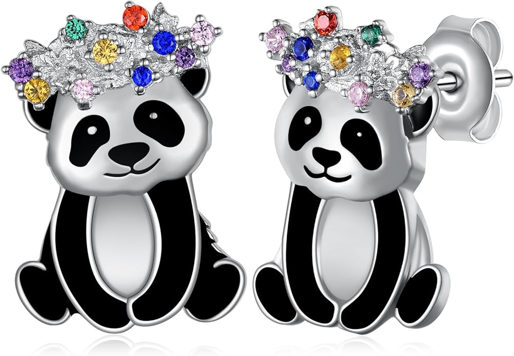 Axolotl/Highland Cow/Panda/Giraffe Stud Earrings 925 Sterling Silver Cute Animal Earrings with with Colored Zircon Animal Jewelry Gift for Girls Women