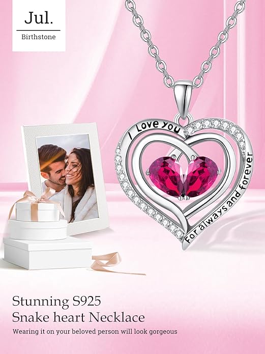 Valentine's Day Gifts for Wife 925 Sterling Silver Double Birthstone Pendant Necklaces I Love You for Always and Forever Necklace Anniversary Birthday Gifts for Wife Girlfriend Mom Her
