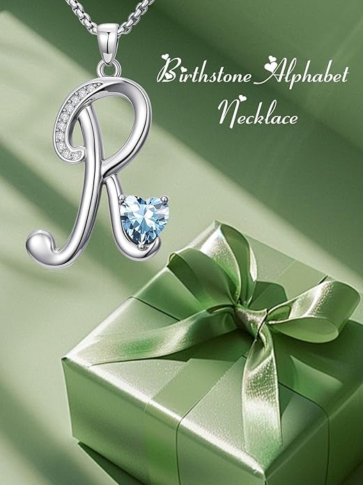Valentines Day Gifts for Women Alphabet A to Z Initial Birthstone Pendant Necklaces for Women - 18k White Gold Plated Personalized Name Jewelry Valentine Mothers Day Birthday Gifts for Women Her Girlfriend