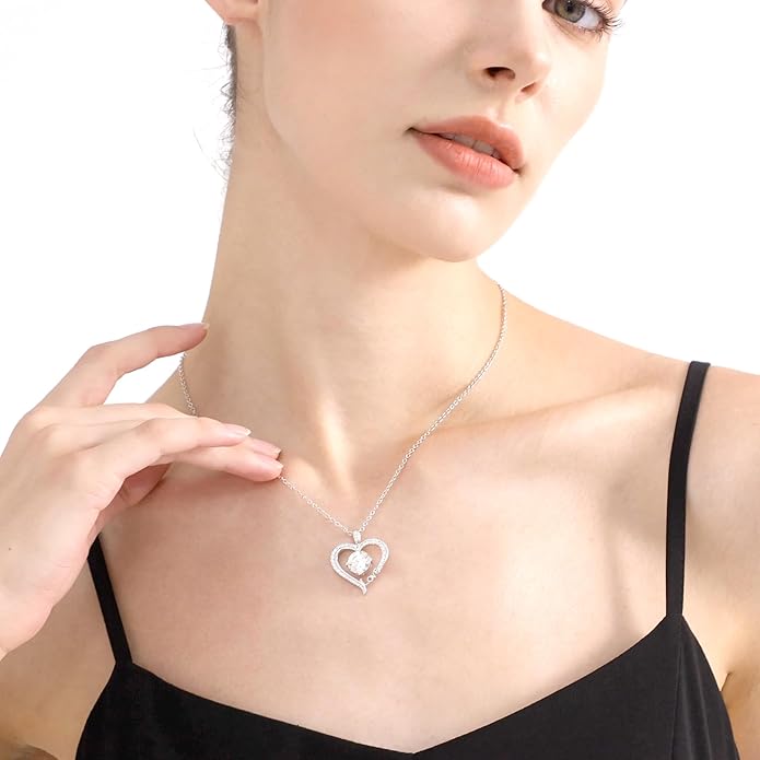 Moissanite Heart Necklaces for Women, 1-3 Carat Moissanite 925 Sterling Silver Love Jewelry, Valentines Day Birthday Wedding Anniversary Engagements Gifts for Women Wife Girlfriend Mom Her