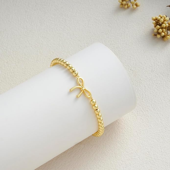 Valentines Day Gifts for Women Her - Beaded Stretch Handmade Ball Bracelets Cute Charm Bracelet Dainty Stackable Cross Heart Bow Wave CZ Jewelry Gifts Trendy Stuff