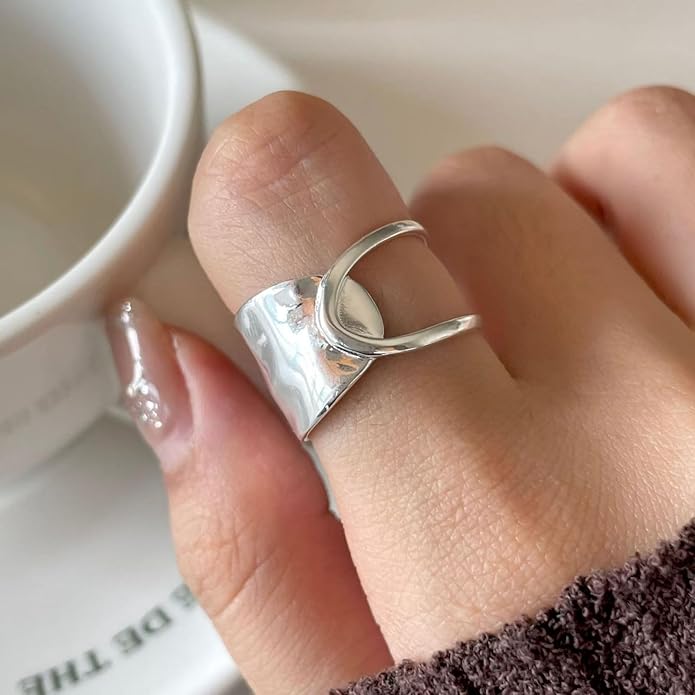 Chunky Knot Thumb Ring for Women Statement Knuckle Ring Adjustable Open Silver Ring Jewelry
