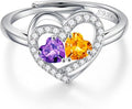 Iefil Adjustable Ring for Women - 925 Sterling Silver Double Birthstone Rings, Anniversary Birthday Gifts for Women Wife Her