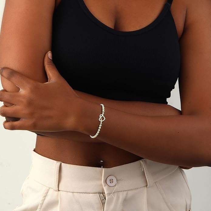 Valentines Day Gifts for Women Her - Beaded Stretch Handmade Ball Bracelets Cute Charm Bracelet Dainty Stackable Cross Heart Bow Wave CZ Jewelry Gifts Trendy Stuff