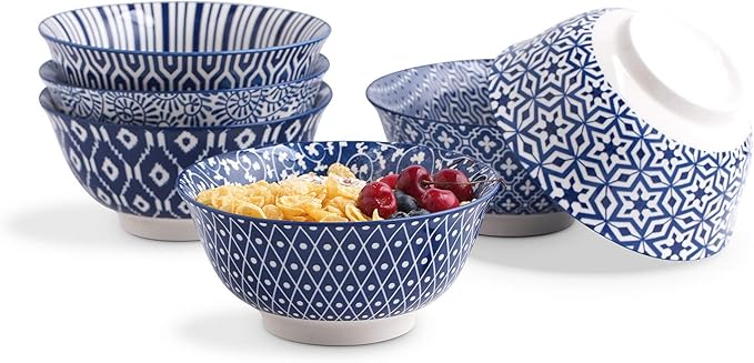 Selamica Porcelain 11oz Ice Cream Bowls Set of 6, Small Bowls, Vintage Blue | by Selamica