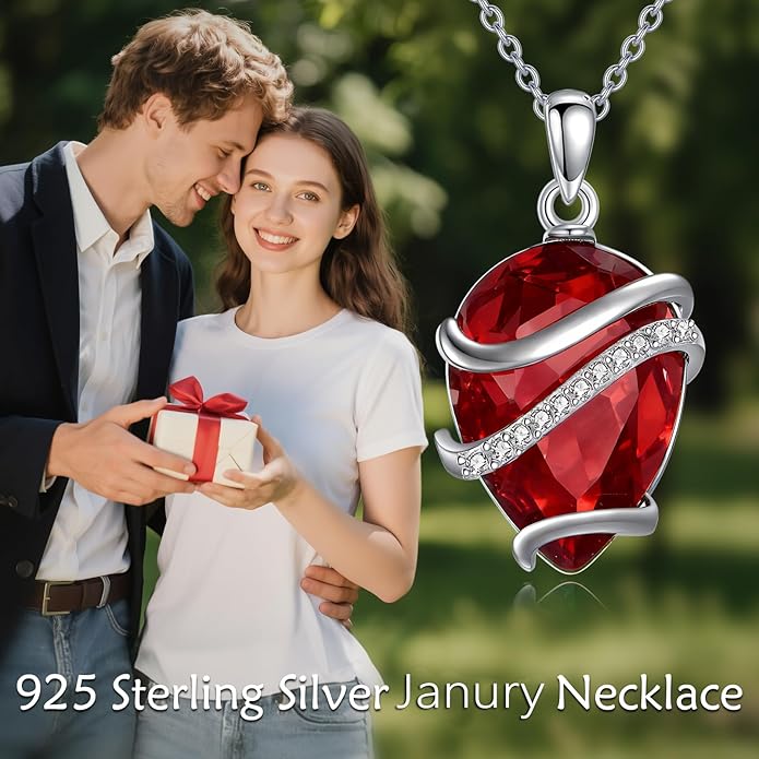 Birthstone Necklace for Women Sterling Silver Teardrop Pendant Necklace Birthday Jewelry Gift for Women