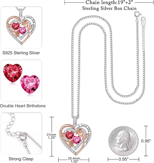 Iefil Valentines Day Gifts for Her - Sterling Silver Birthstone Necklace Anniversary Birthday Gifts for Her Wife Mom Daughter