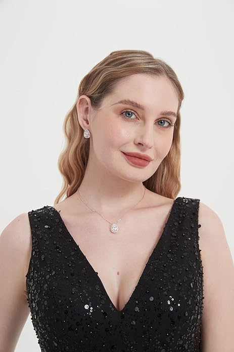 UDYLGOON Imitation Cubic Zironia Diamond Teardrop Earrings Necklace Bracelet Jewelry Set For Bride Bridesmaids Bridal Wedding Party Prom Jewelry Gift