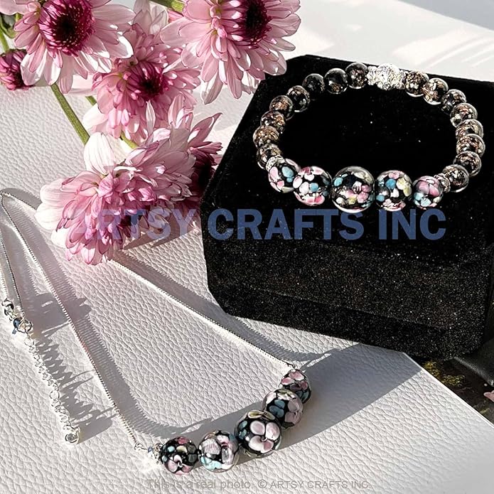 ARTSY Crafts Lily Garden Glow in the Dark Firefly Bead Bracelets Necklaces, Handmade in USA Murano Glass Jewelry, Flower Luminous Beads Mermaid Crystal Bracelet Bangle
