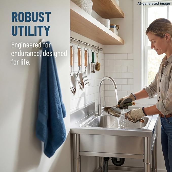 Free Standing Stainless-Steel Single Bowl Commercial Kitchen Sink w/Faucet - Image 2