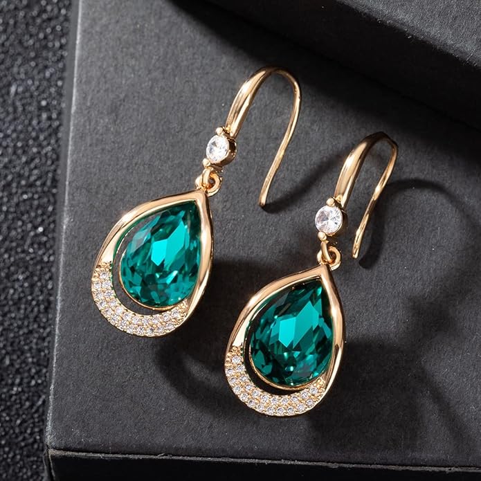 Austrian Crystal Halo Teardrop Hollow Drop Dangle Earrings for Women 14K Rose Gold Plated Hypoallergenic Jewelry Gifts