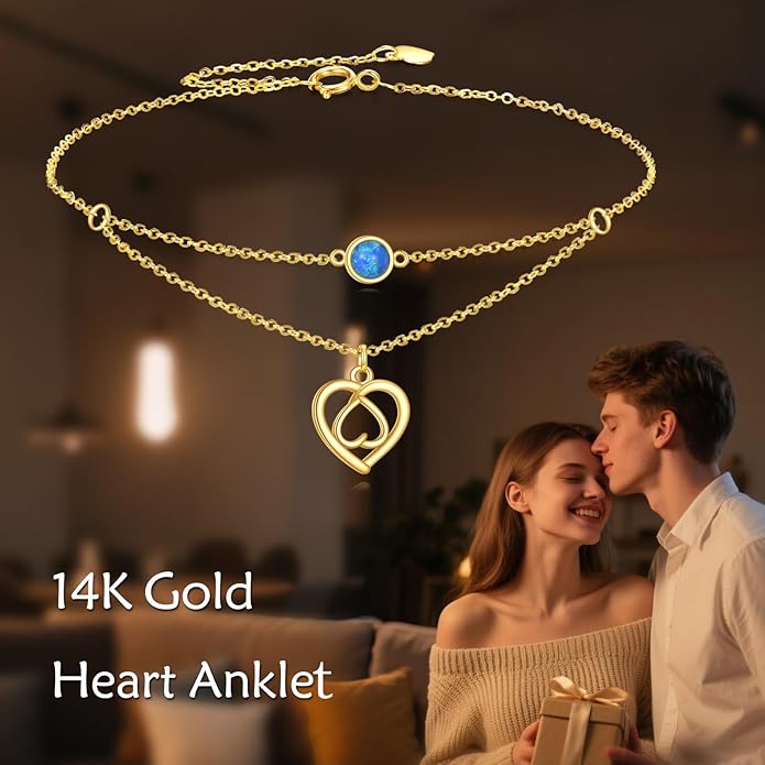 Solid 14K Gold Cross/Heart Anklet for Women, Real Gold Cross Bracelet Adjustable Beach Foot Ankle Bracelet Religious Fine Jewelry Gifts for Her Wife Mom Nana