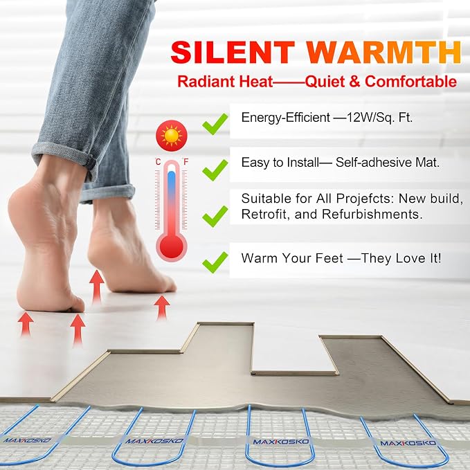 MAXKOSKO 60 sq ft Radiant Floor Heating Mat, Electric Heated In Floor Mat | - Image 3